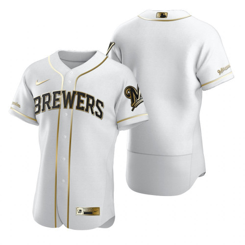 Men's Milwaukee Brewers Blank 2020 White Golden Flex Base Stitched MLB Jersey